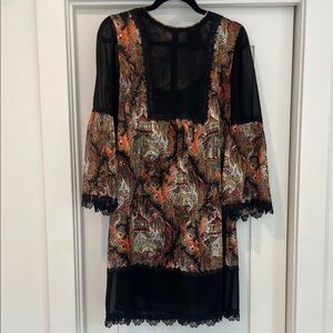 Anna Sui Black and Multicolor Sheer Dress